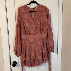 Rose Floral Burnout Romper Long Balloon Sleeve V-Neck 2XL Coquette CottageCore